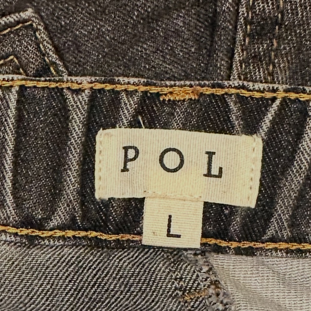 POL Studded Patch Jeans Size Large Charcoal Gray High Rise Button Fly Wide Leg - Picture 11 of 15